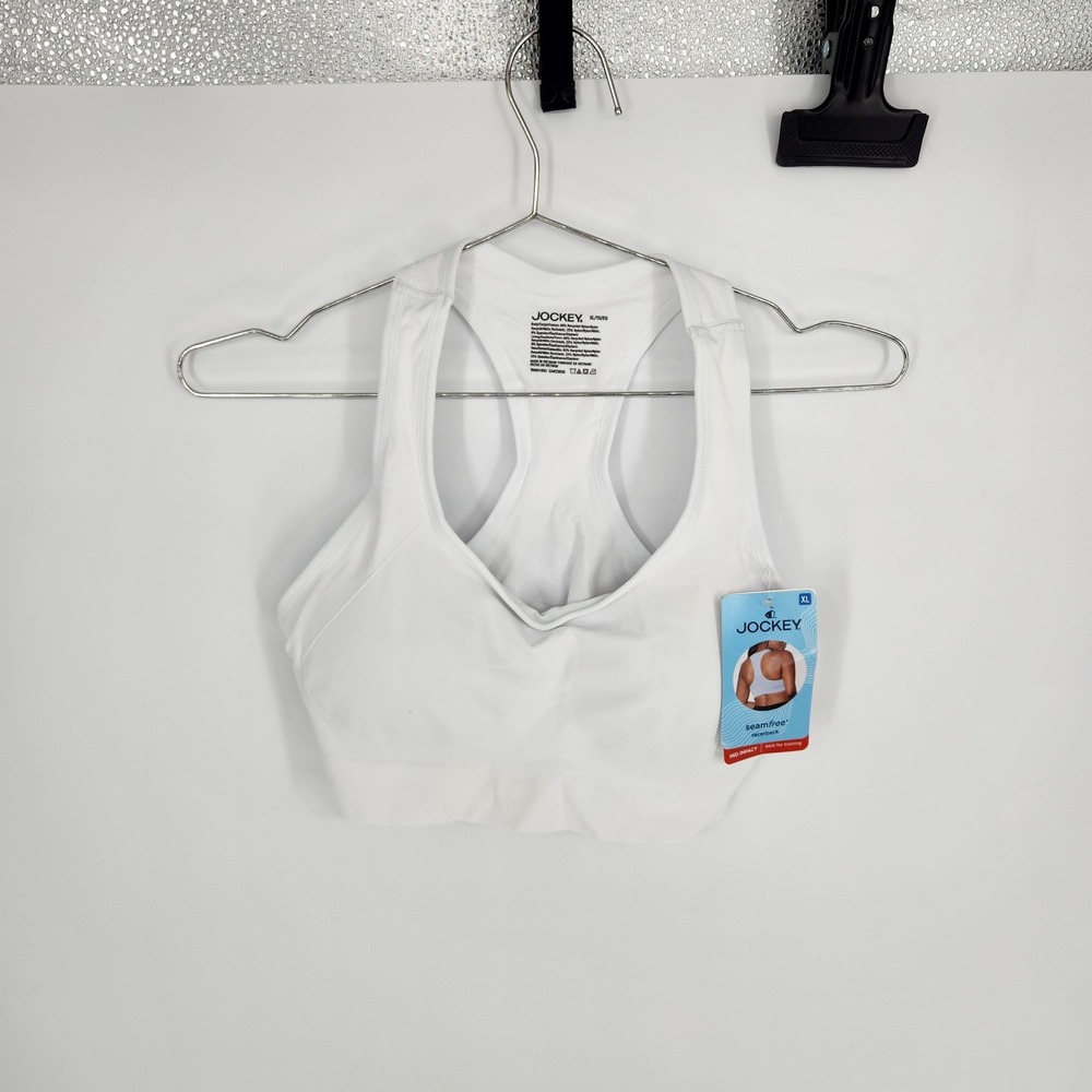 Jockey Seamfree Racerback Sports Bra White Mid Impact Training XL RN61683